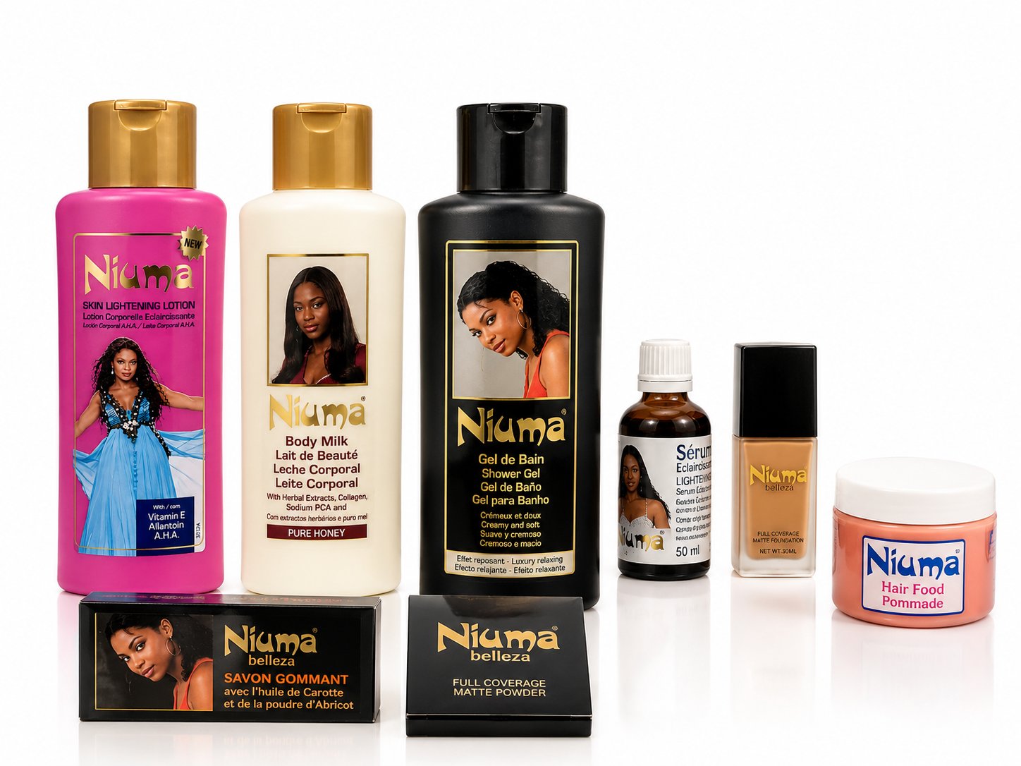 Gama de productos cosméticos Niuma Belleza — Body Milk, Loción, Sérum, Hair Food y más